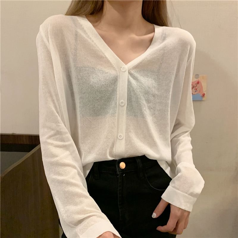 Sheer V-Neck Cardigan