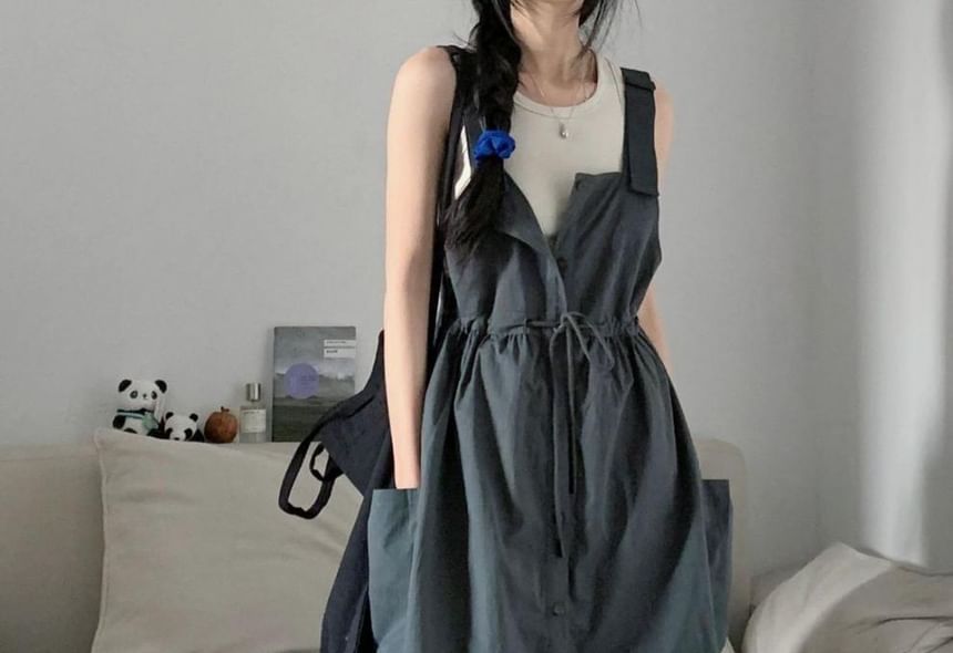 Button-Up Maxi Dress - Sleeveless Plain