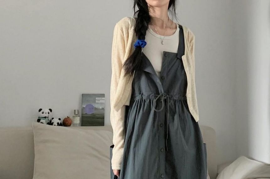 Button-Up Maxi Dress - Sleeveless Plain