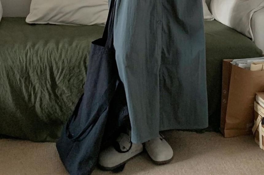 Button-Up Maxi Dress - Sleeveless Plain