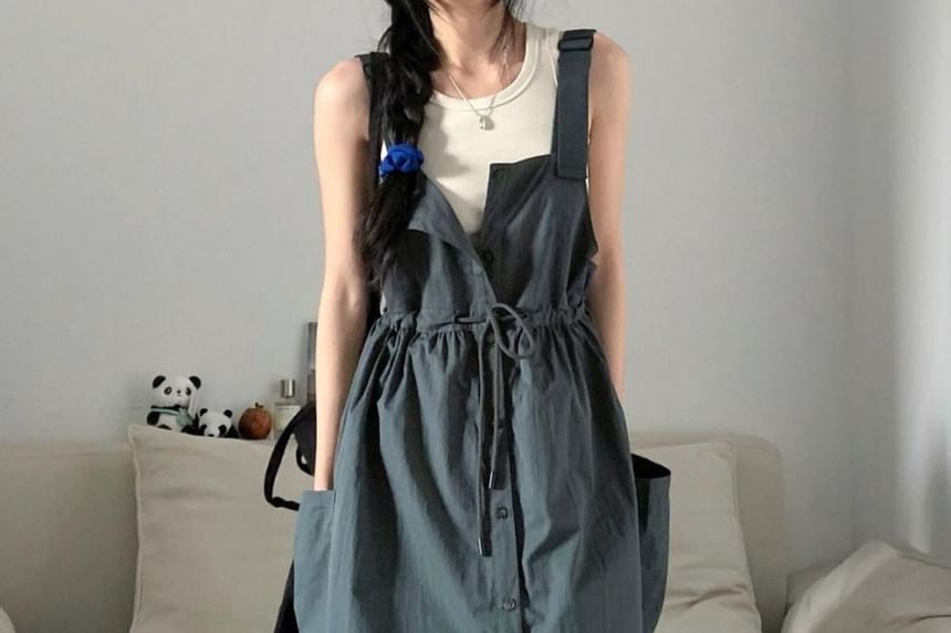 Button-Up Maxi Dress - Sleeveless Plain