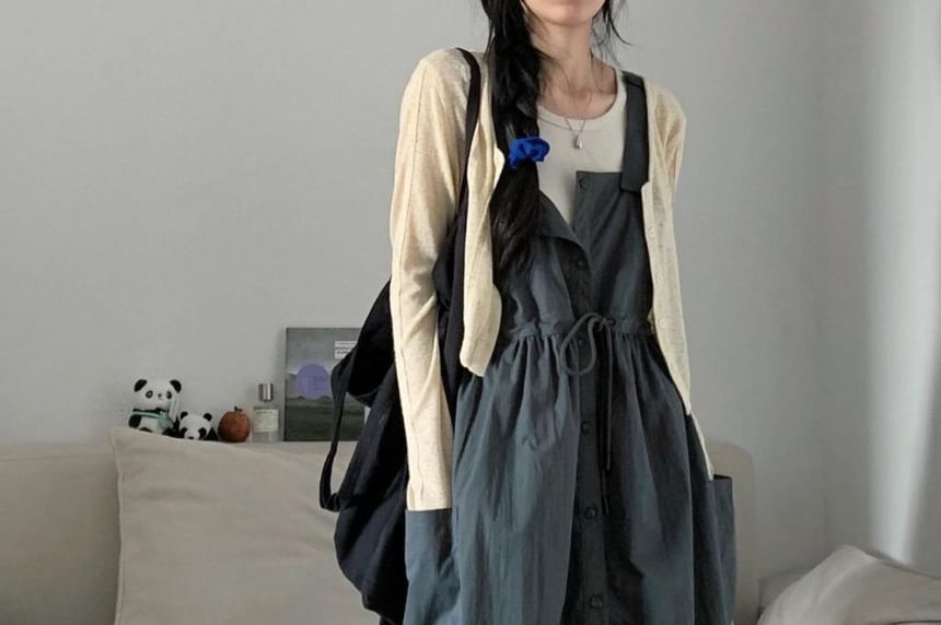 Button-Up Maxi Dress - Sleeveless Plain