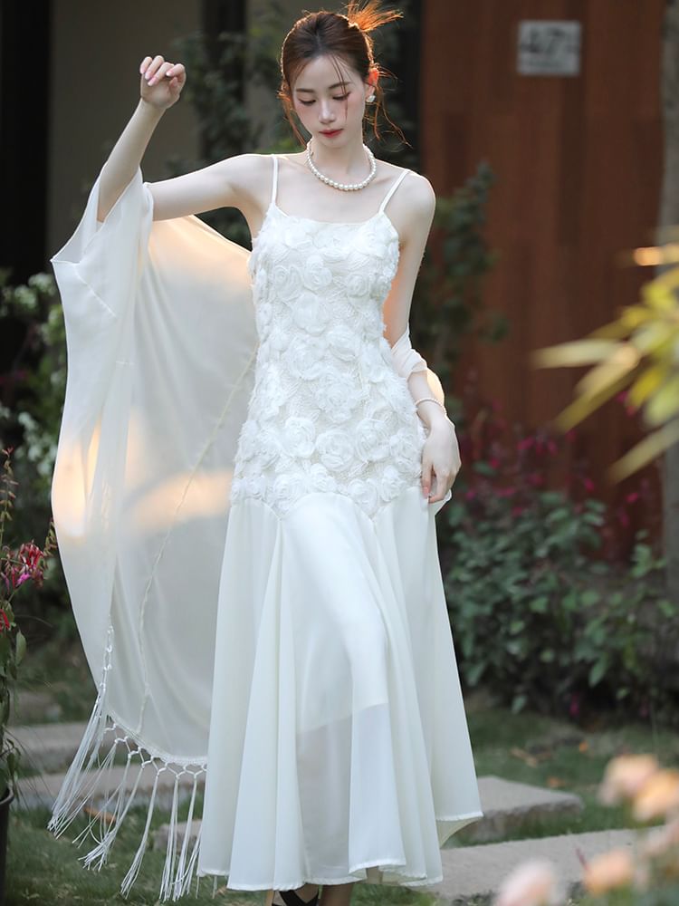 Lace Spaghetti Strap Maxi Dress & Cardigan Set
