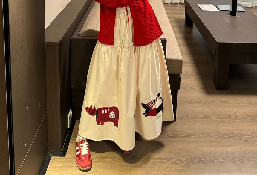 Bow Lace-Up Knit Cardigan with Top and Skirt Set