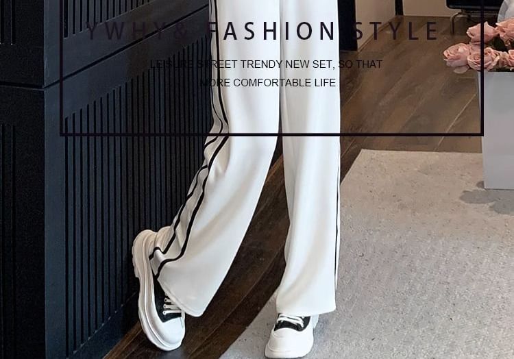 V-Neck Contrast Trim Cardigan with Sweatpants Set