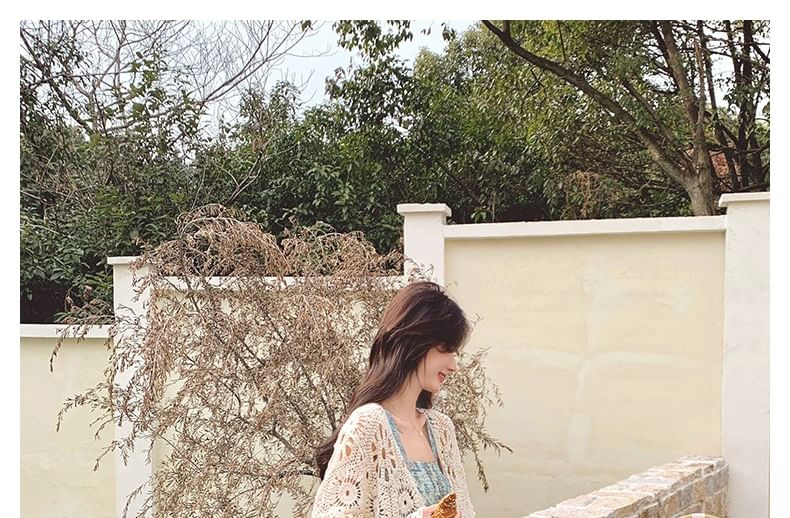 V-Neck Tie Front Crochet Knit Crop Cardigan