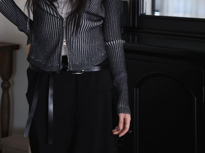Hooded Ribbed Knit Zip Cardigan