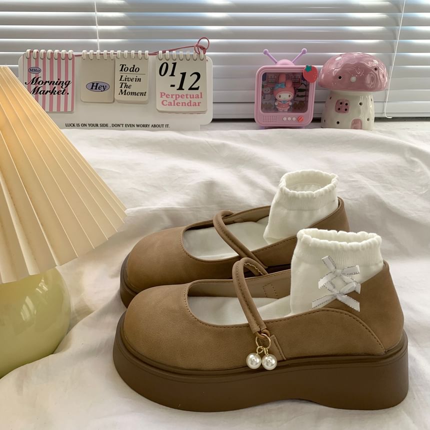 Faux Pearl Platform Mary Jane Shoes