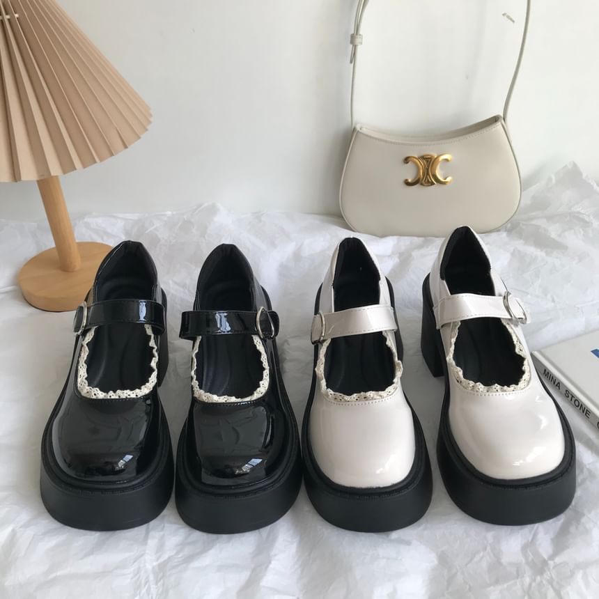 Lace Trim Platform Chunky Heel Mary Jane Shoes