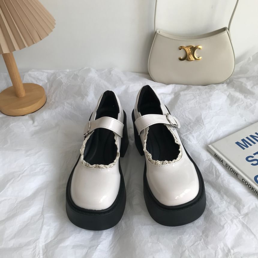 Lace Trim Platform Chunky Heel Mary Jane Shoes