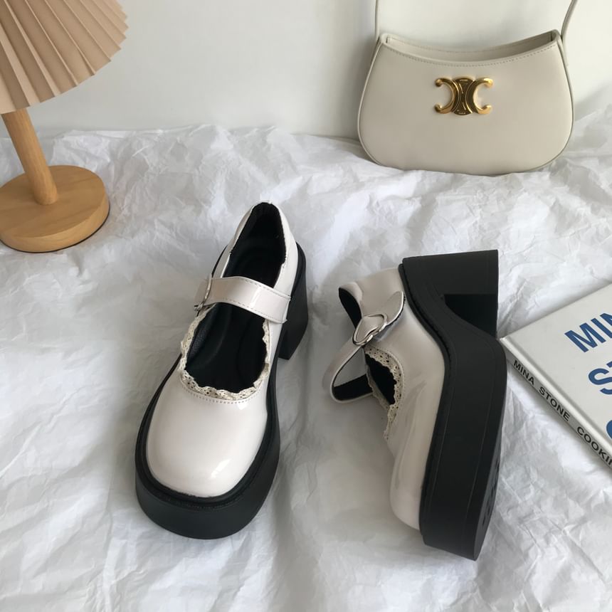 Lace Trim Platform Chunky Heel Mary Jane Shoes