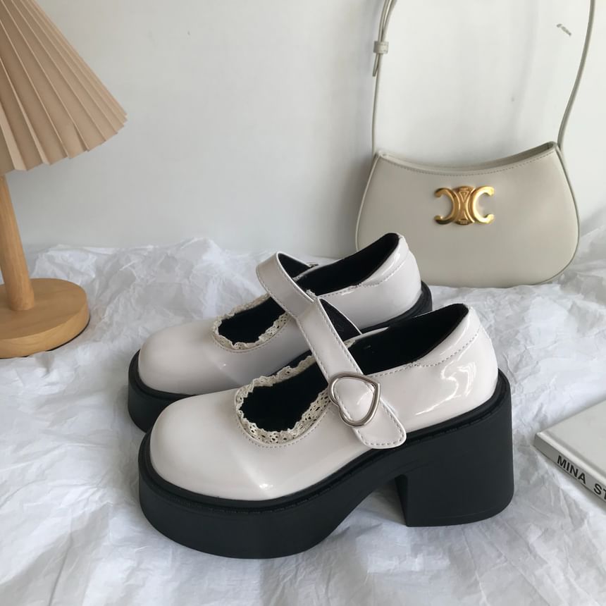 Lace Trim Platform Chunky Heel Mary Jane Shoes