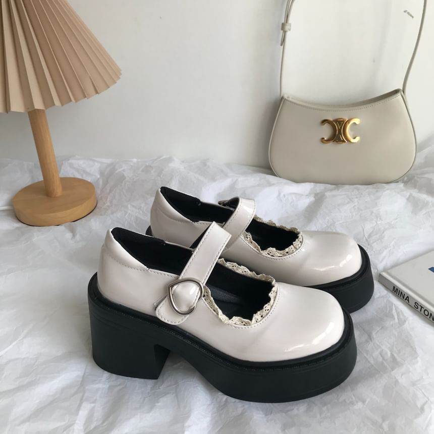 Lace Trim Platform Chunky Heel Mary Jane Shoes