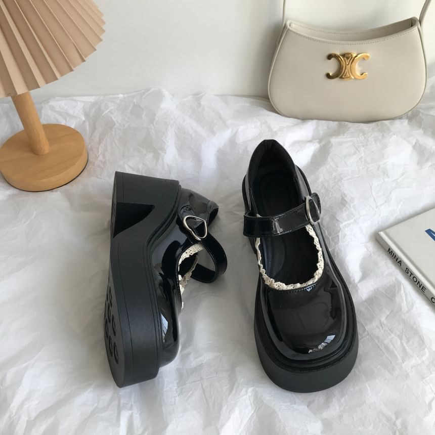 Lace Trim Platform Chunky Heel Mary Jane Shoes
