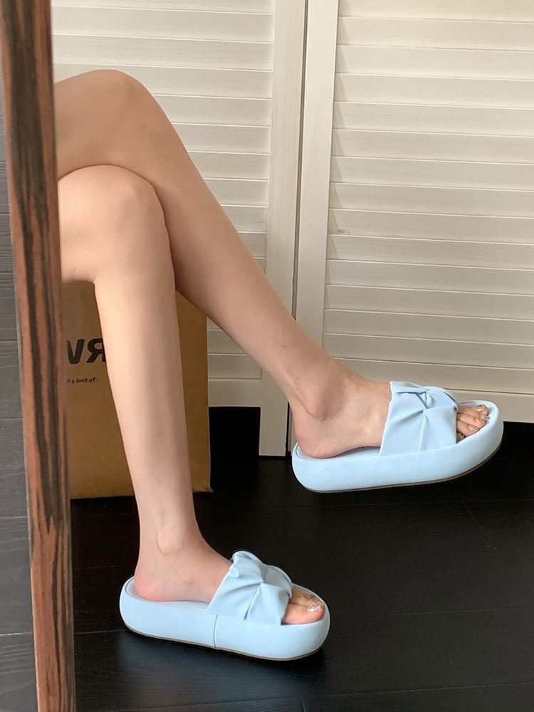Plain Ruched Platform Slide Sandals