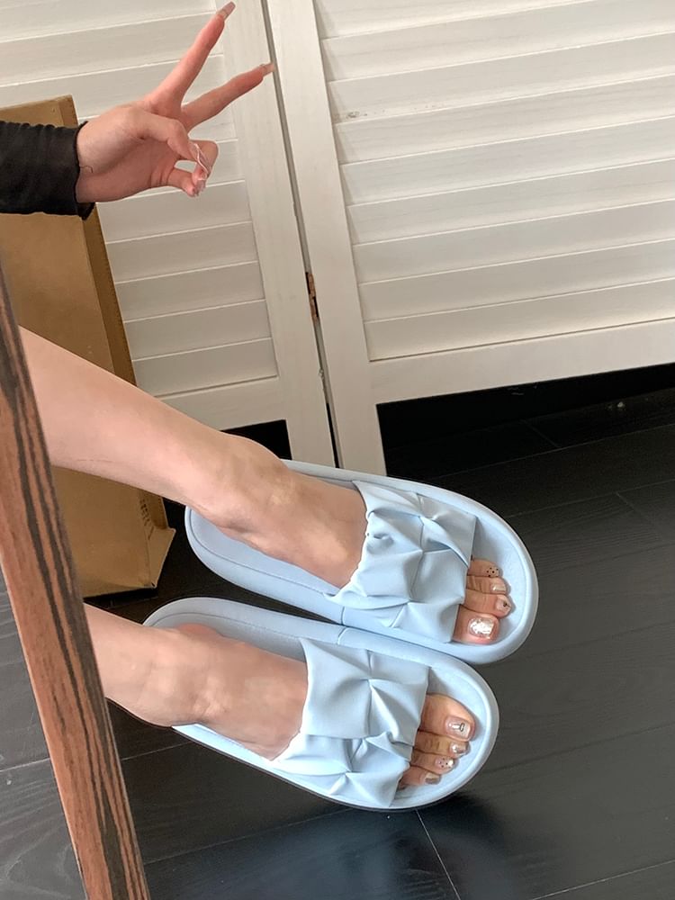 Plain Ruched Platform Slide Sandals