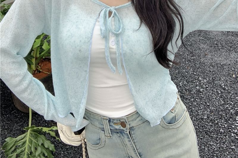 Lettuce Edge V-Neck Sheer Crop Cardigan