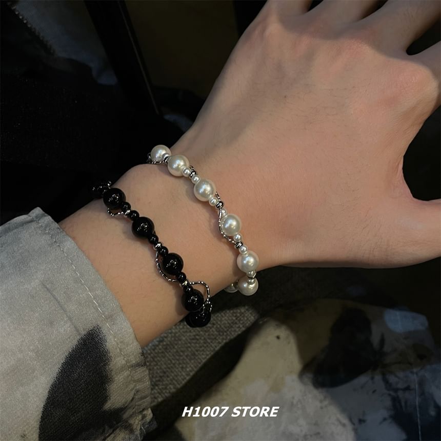 Faux Pearl / Faux Gemstone Bead Helical Alloy Bracelet / Choker