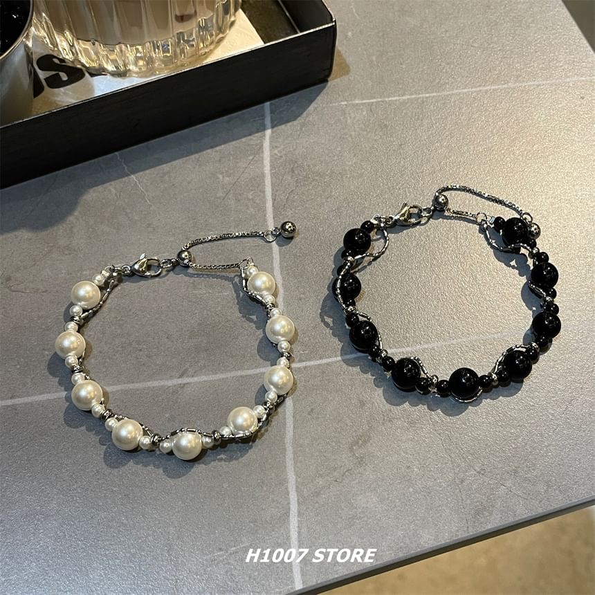 Faux Pearl / Faux Gemstone Bead Helical Alloy Bracelet / Choker