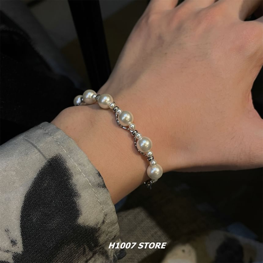 Faux Pearl / Faux Gemstone Bead Helical Alloy Bracelet / Choker