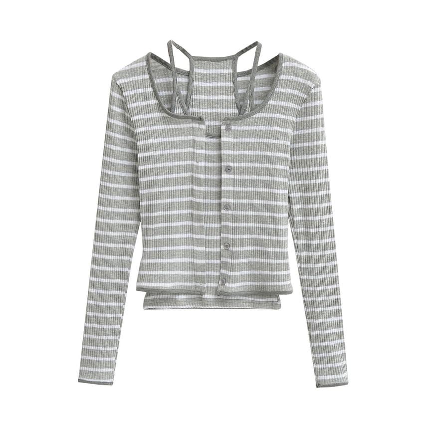 Striped Racerback Ribbed Cami and Cardigan Set