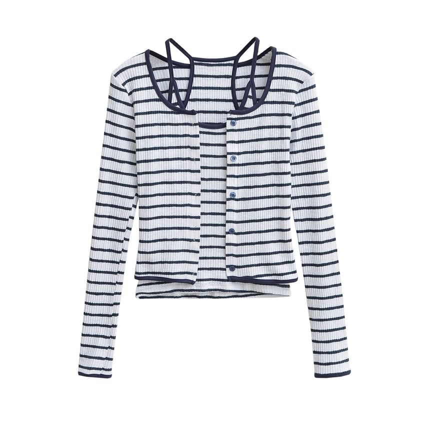 Striped Racerback Ribbed Cami and Cardigan Set