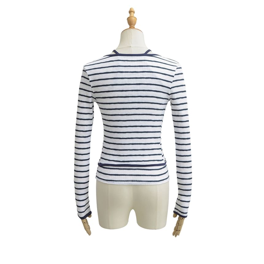 Striped Racerback Ribbed Cami and Cardigan Set