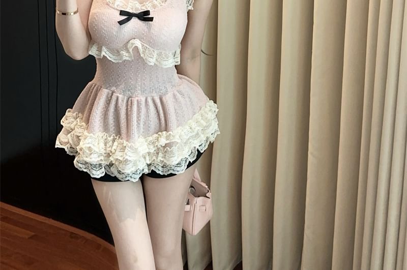 Flowy Ruffle Lace Halter Neck Camisole Top
