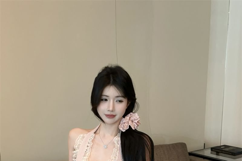 Flowy Ruffle Lace Halter Neck Camisole Top