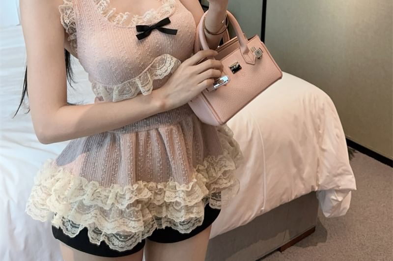 Flowy Ruffle Lace Halter Neck Camisole Top