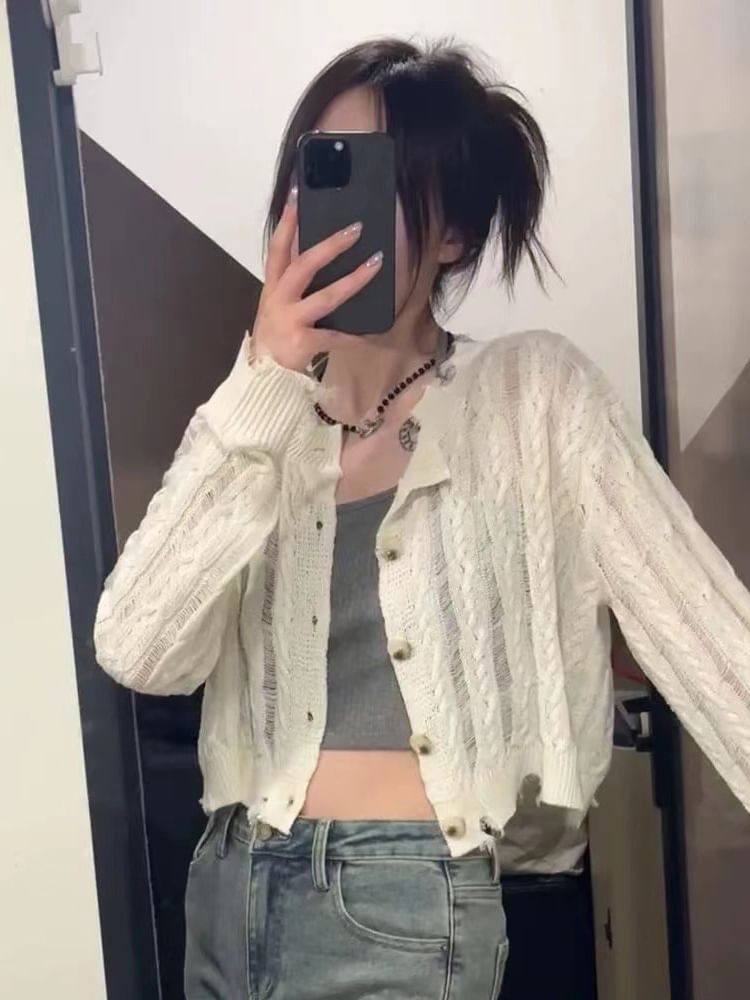 Round Neck Cable Knit Cardigan