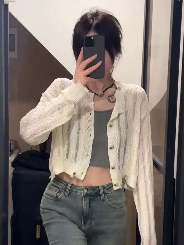 Round Neck Cable Knit Cardigan