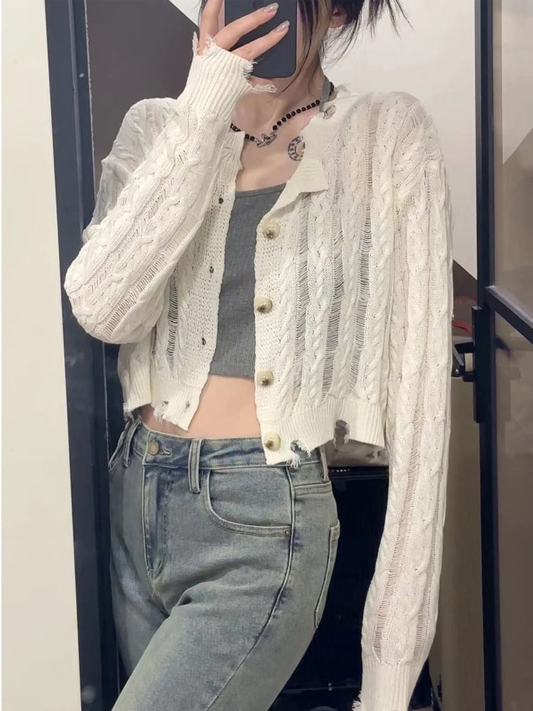 Round Neck Cable Knit Cardigan