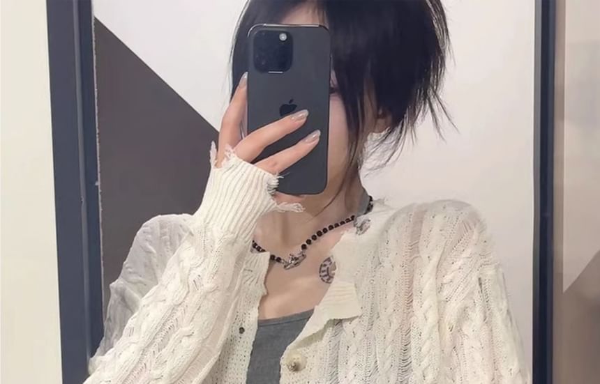 Round Neck Cable Knit Cardigan