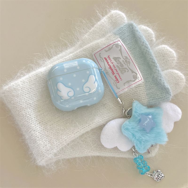 Set: Wings Print AirPods Earphone Case Protection Cover + Star Charm