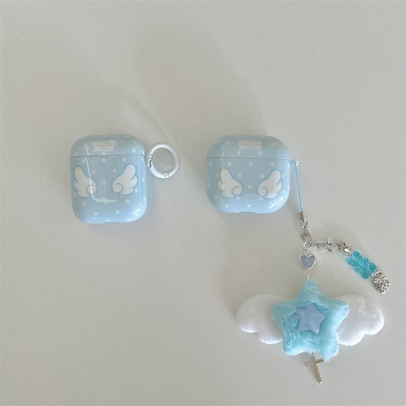 Set: Wings Print AirPods Earphone Case Protection Cover + Star Charm