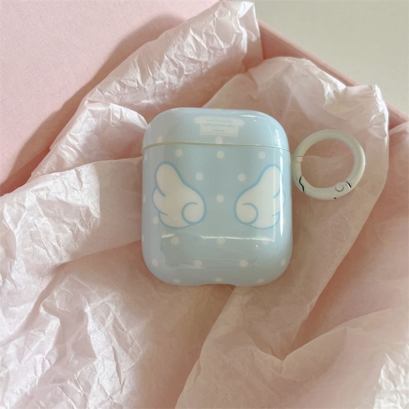 Set: Wings Print AirPods Earphone Case Protection Cover + Star Charm