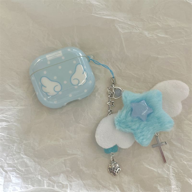 Set: Wings Print AirPods Earphone Case Protection Cover + Star Charm