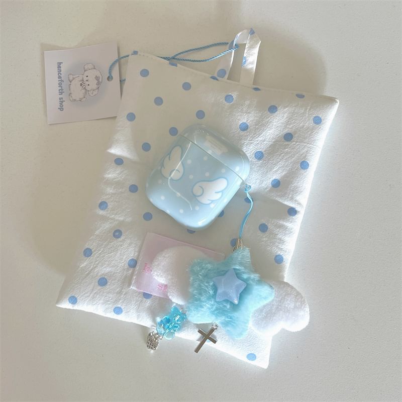 Set: Wings Print AirPods Earphone Case Protection Cover + Star Charm