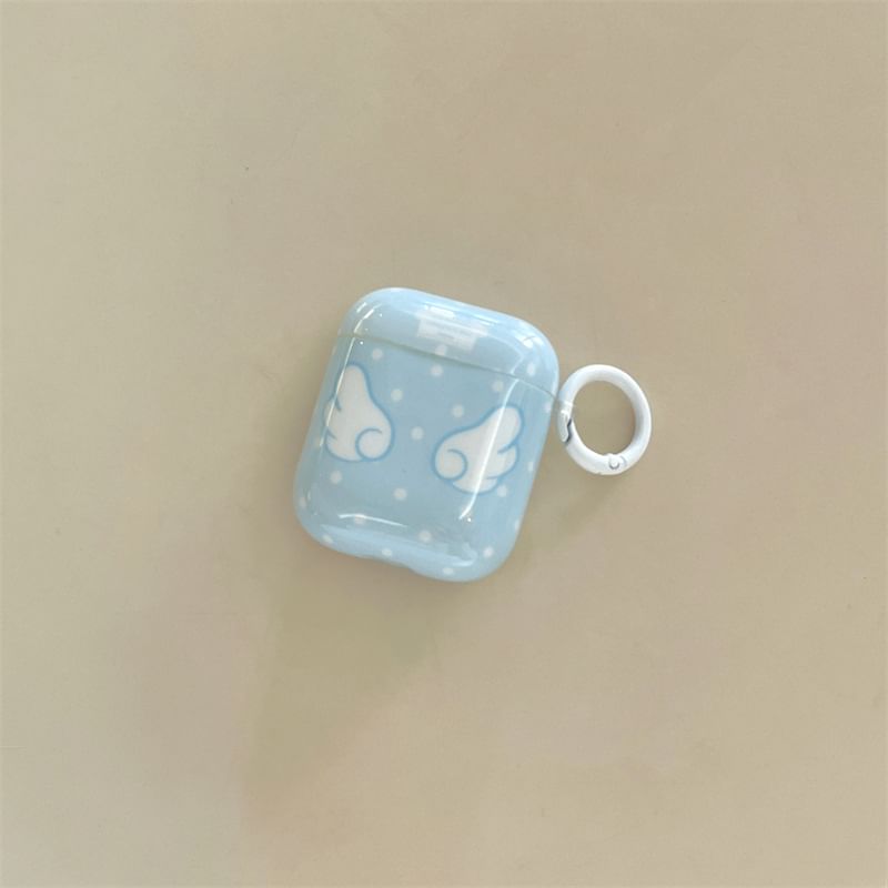 Set: Wings Print AirPods Earphone Case Protection Cover + Star Charm