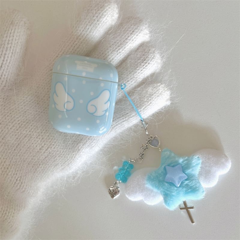 Set: Wings Print AirPods Earphone Case Protection Cover + Star Charm