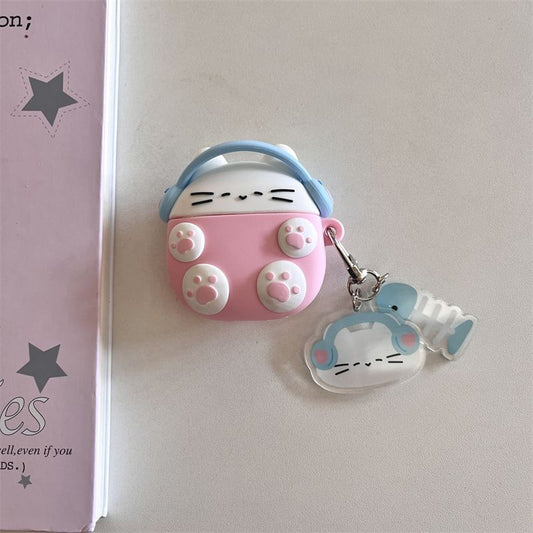 Set: Cartoon Cat AirPods Earphone Case Protection Cover + Charm