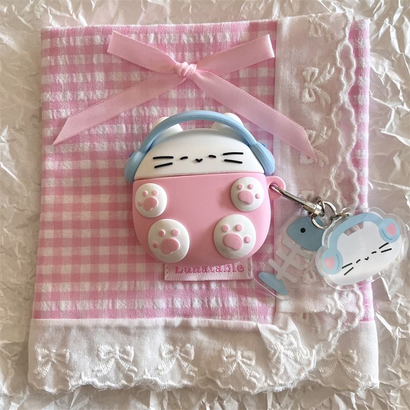 Set: Cartoon Cat AirPods Earphone Case Protection Cover + Charm
