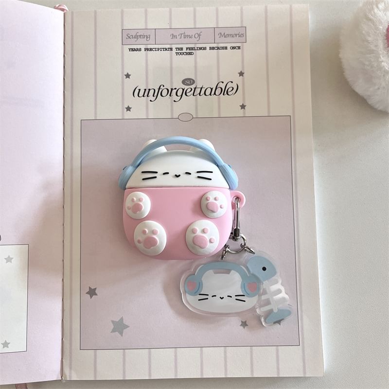 Set: Cartoon Cat AirPods Earphone Case Protection Cover + Charm