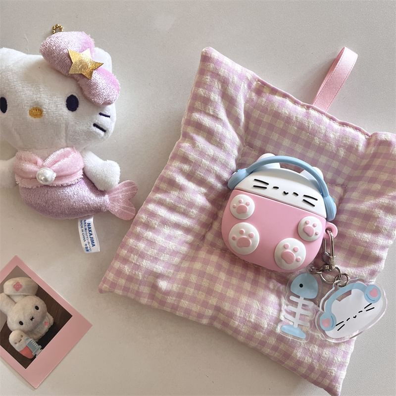 Set: Cartoon Cat AirPods Earphone Case Protection Cover + Charm