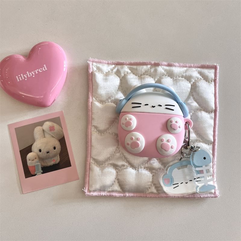 Set: Cartoon Cat AirPods Earphone Case Protection Cover + Charm
