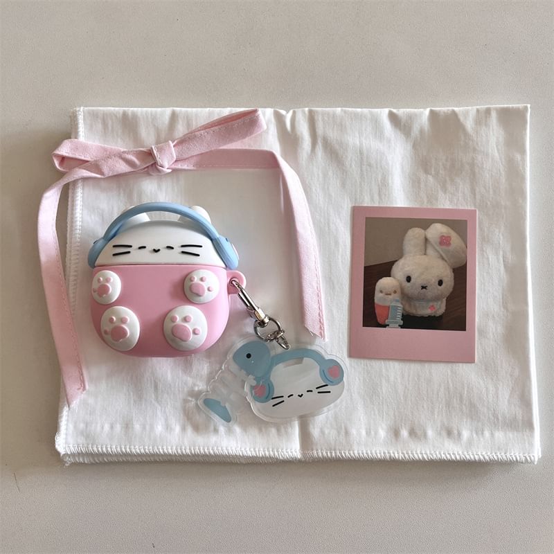 Set: Cartoon Cat AirPods Earphone Case Protection Cover + Charm