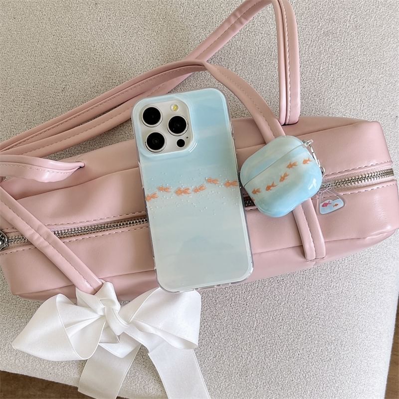 Set: Fish Print AirPods Earphone Case Protection Cover + Charm