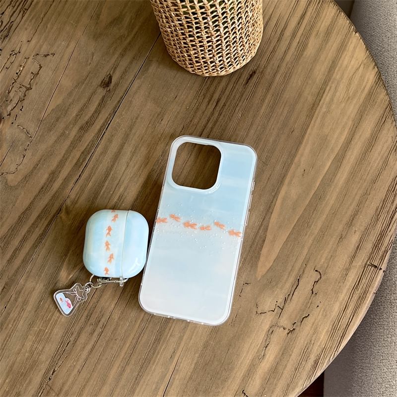 Set: Fish Print AirPods Earphone Case Protection Cover + Charm