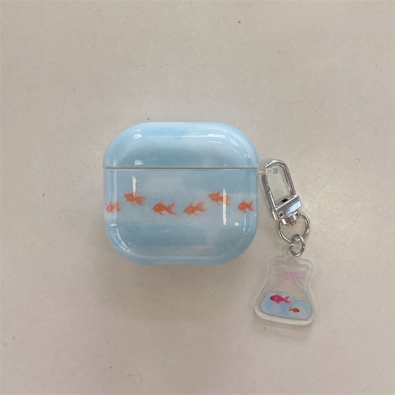 Set: Fish Print AirPods Earphone Case Protection Cover + Charm